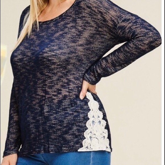 Papermoon Plus Navy Long Sleeve Cross Back Top - Picture 1 of 7